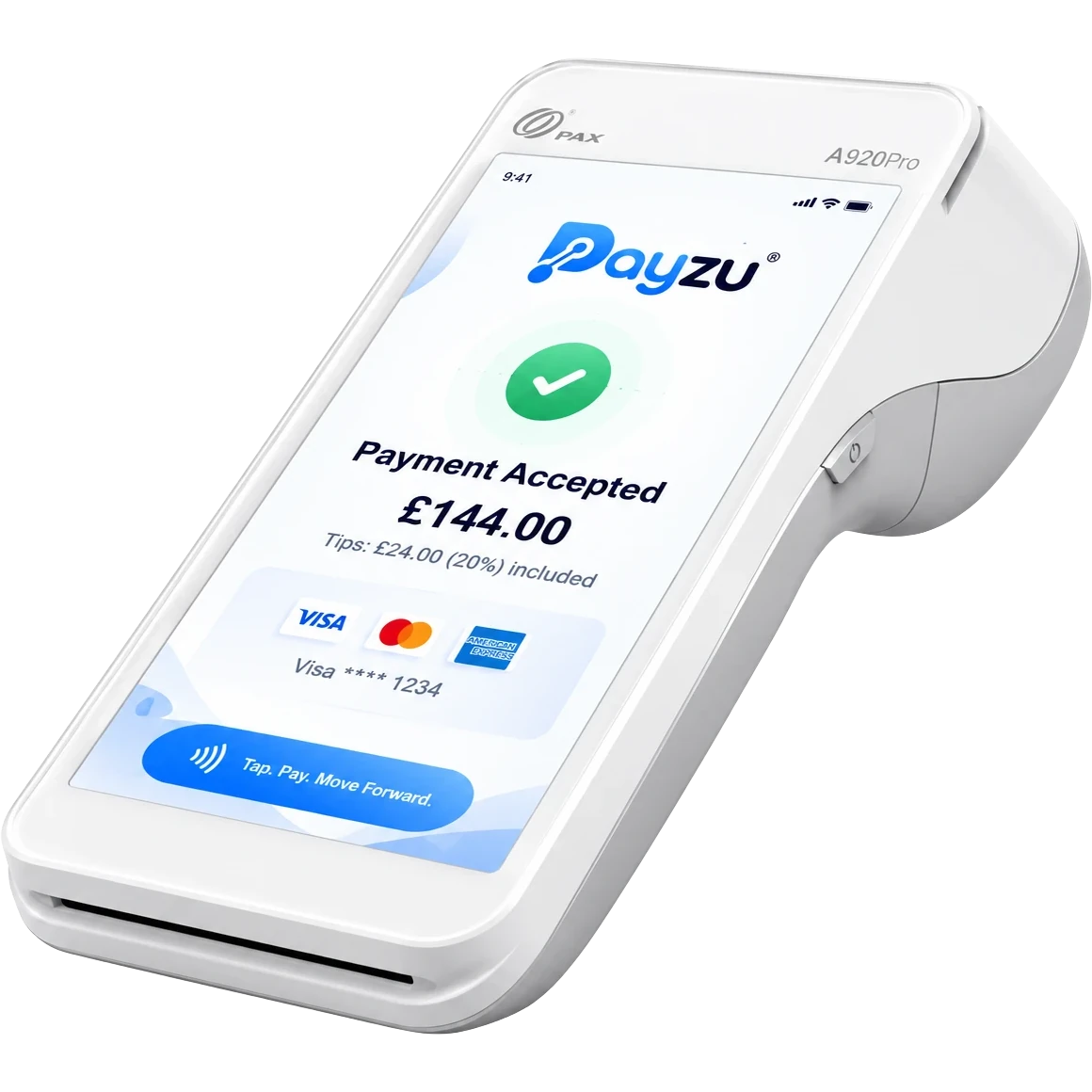 PAX A920Pro terminal showing Payment Accepted
